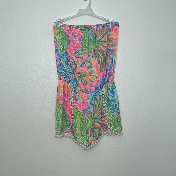 Lilly Pulitzer Daisy Romper Seaspray Lovers Coral Multi Strapless Size XS - Picture 2 of 10